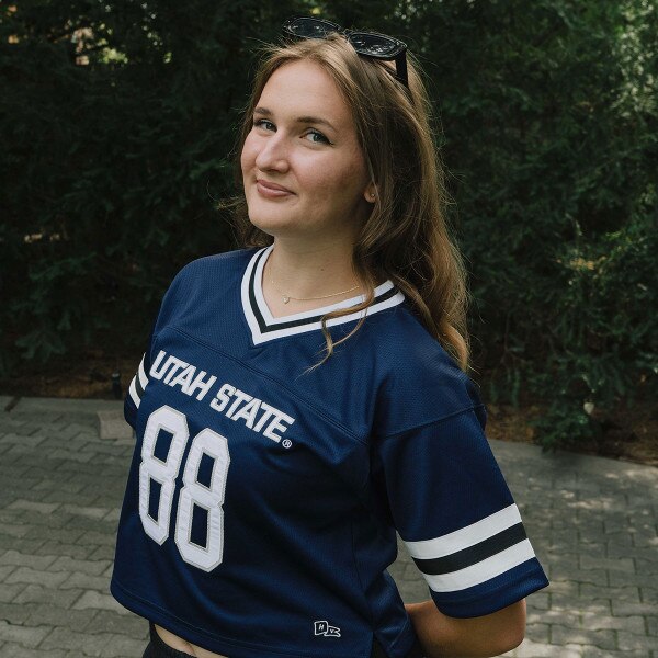 Utah state hype and vice cropped women's football jersey navy